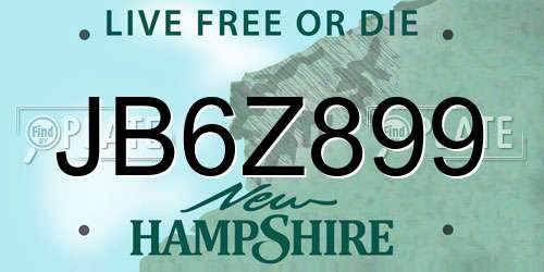 JB6Z899 New Hampshire License Plate