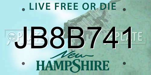JB8B741 New Hampshire License Plate
