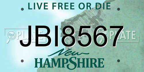 JBI8567 New Hampshire License Plate