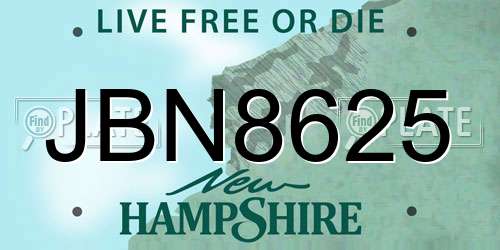 JBN8625 New Hampshire License Plate