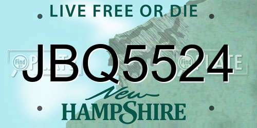 JBQ5524 New Hampshire License Plate