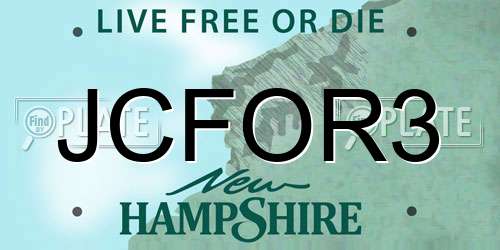JCFOR3 New Hampshire License Plate