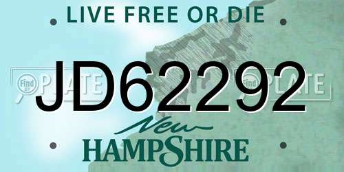 JD62292 New Hampshire License Plate