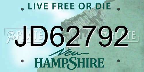 JD62792 New Hampshire License Plate