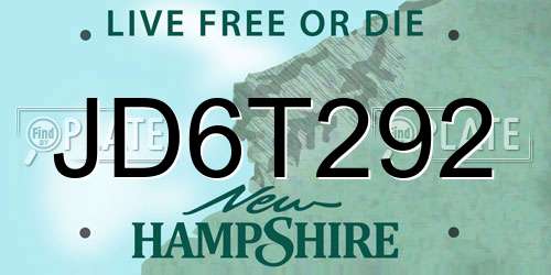 JD6T292 New Hampshire License Plate