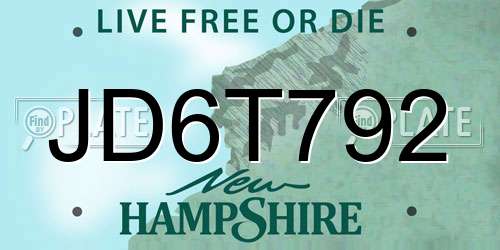 JD6T792 New Hampshire License Plate