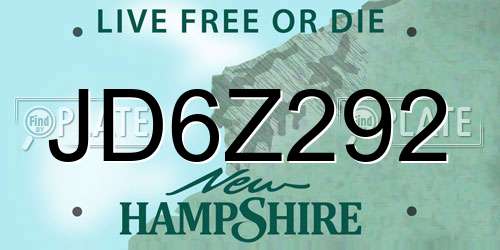 JD6Z292 New Hampshire License Plate