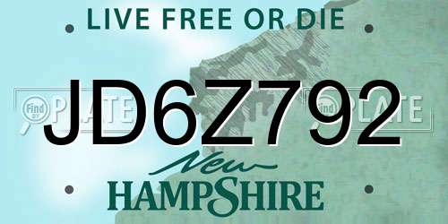 JD6Z792 New Hampshire License Plate