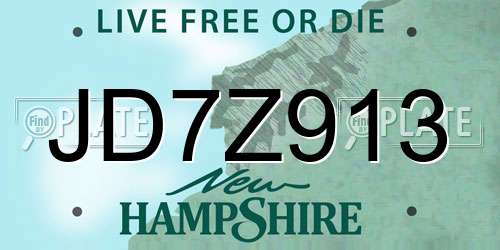 JD7Z913 New Hampshire License Plate
