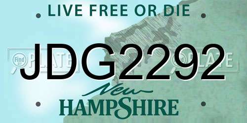 JDG2292 New Hampshire License Plate