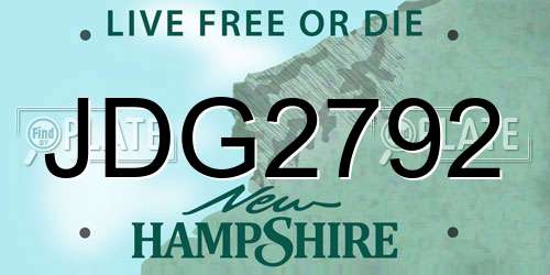 JDG2792 New Hampshire License Plate