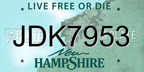 JDK7953 New Hampshire License Plate