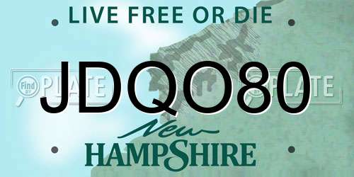 JDQO80 New Hampshire License Plate