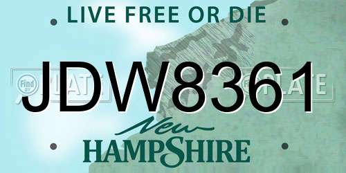 JDW8361 New Hampshire License Plate