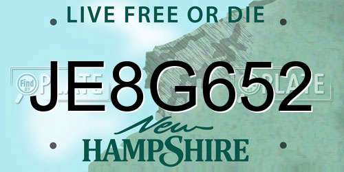JE8G652 New Hampshire License Plate