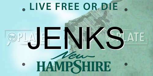 JENKS New Hampshire License Plate