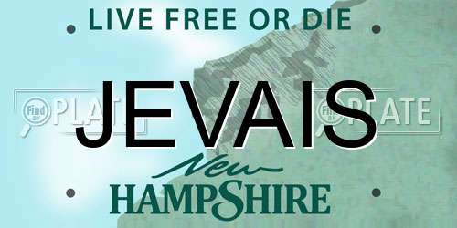 JEVAIS New Hampshire License Plate