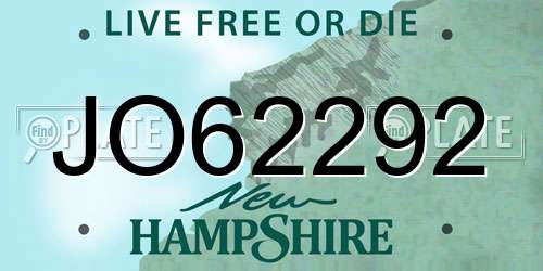 JO62292 New Hampshire License Plate