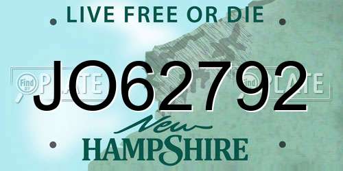 JO62792 New Hampshire License Plate
