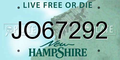 JO67292 New Hampshire License Plate