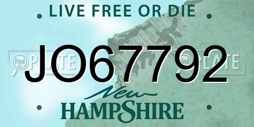 JO67792 New Hampshire License Plate