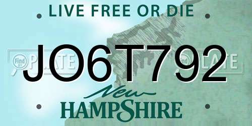 JO6T792 New Hampshire License Plate