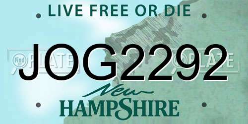 JOG2292 New Hampshire License Plate