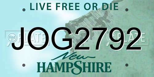 JOG2792 New Hampshire License Plate