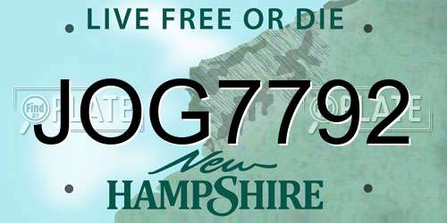 JOG7792 New Hampshire License Plate