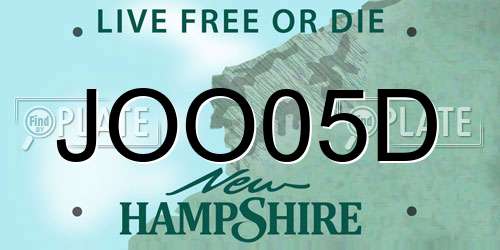 JOO05D New Hampshire License Plate