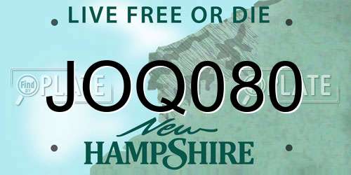 JOQ080 New Hampshire License Plate
