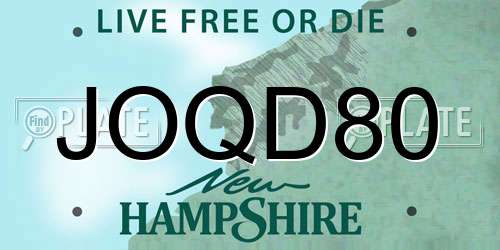 JOQD80 New Hampshire License Plate