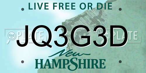 JQ3G3D New Hampshire License Plate