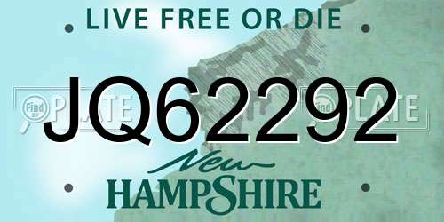 JQ62292 New Hampshire License Plate
