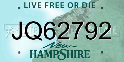 JQ62792 New Hampshire License Plate