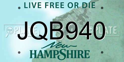 JQB940 New Hampshire License Plate