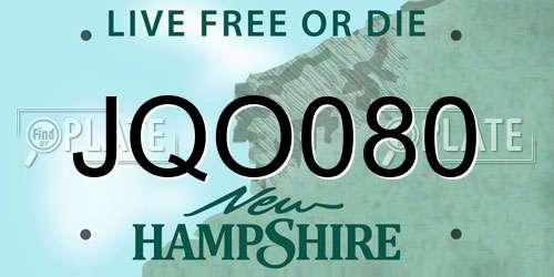 JQO080 New Hampshire License Plate