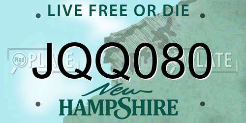 JQQ080 New Hampshire License Plate