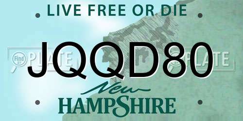 JQQD80 New Hampshire License Plate