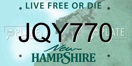 JQY770 New Hampshire License Plate