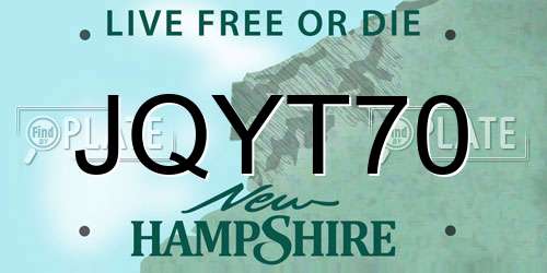 JQYT70 New Hampshire License Plate