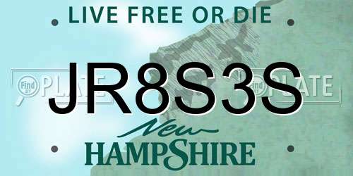 JR8S3S New Hampshire License Plate