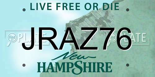 JRAZ76 New Hampshire License Plate