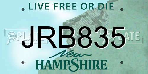 JRB835 New Hampshire License Plate