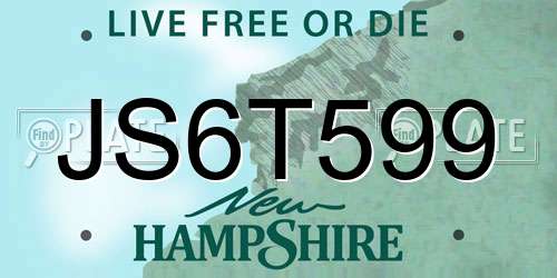 JS6T599 New Hampshire License Plate
