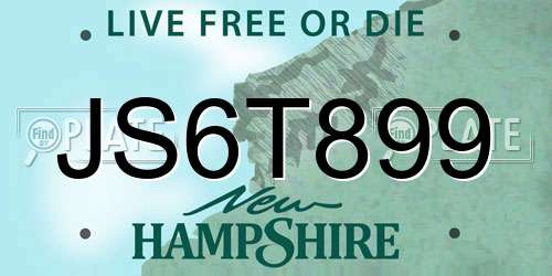 JS6T899 New Hampshire License Plate