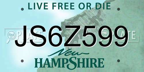 JS6Z599 New Hampshire License Plate