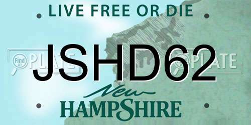 JSHD62 New Hampshire License Plate