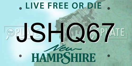 JSHQ67 New Hampshire License Plate