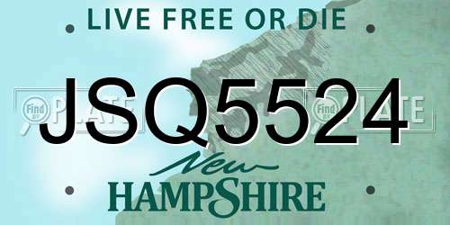 JSQ5524 New Hampshire License Plate